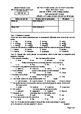 Đề thi tuyển sinh lớp 10 THPT chuyên năm học 2015 - 2016 môn thi Tiếng Anh (đề dự bị)